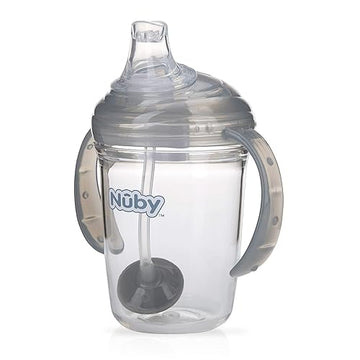 Nuby Twin Handle 360 Grip N' Sip 8Oz Tritan Cup With Hygienic Cover, Grey,1 Count (Pack Of 1)