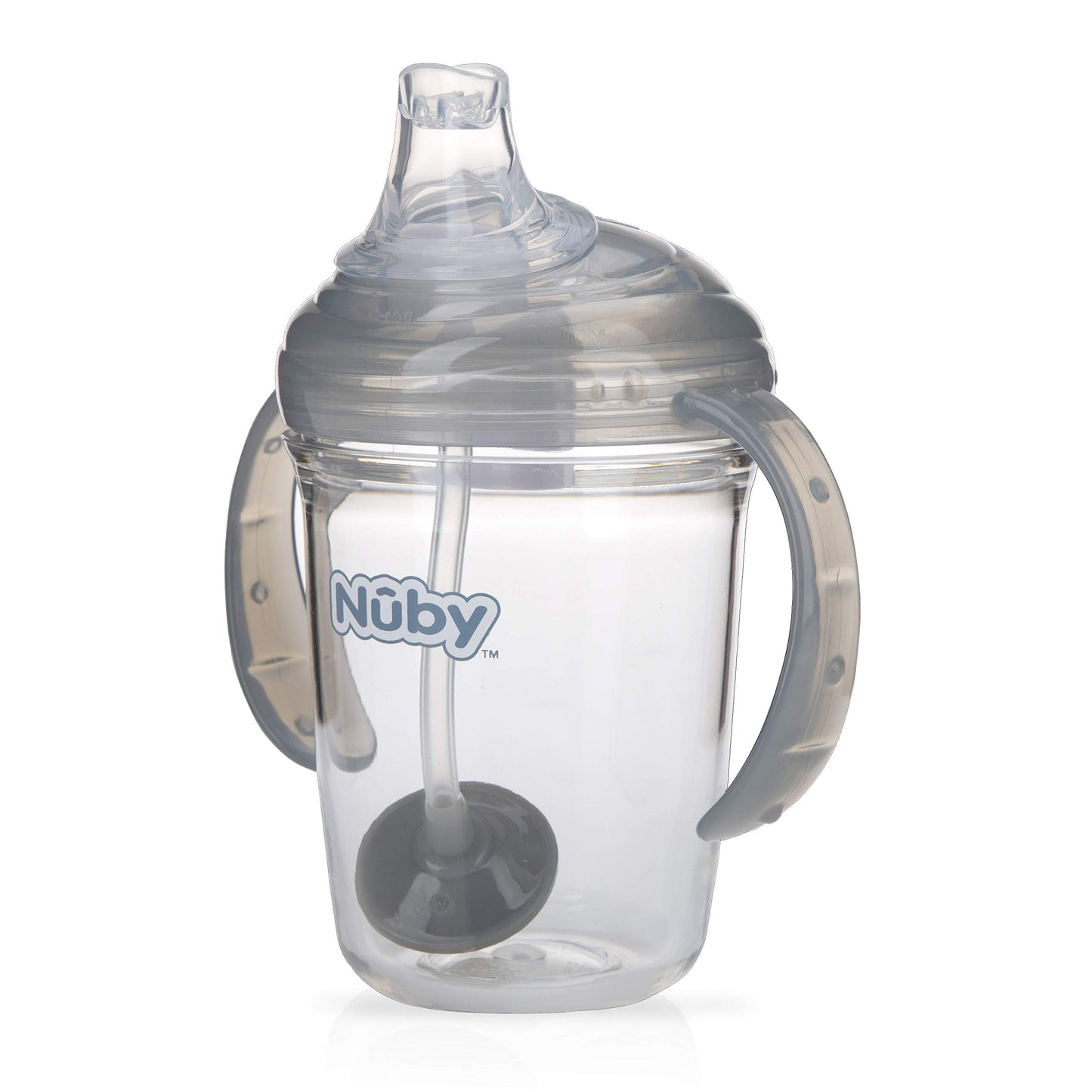 Nuby Twin Handle 360 Grip N' Sip 8Oz Tritan Cup With Hygienic Cover, Grey,1 Count (Pack Of 1)