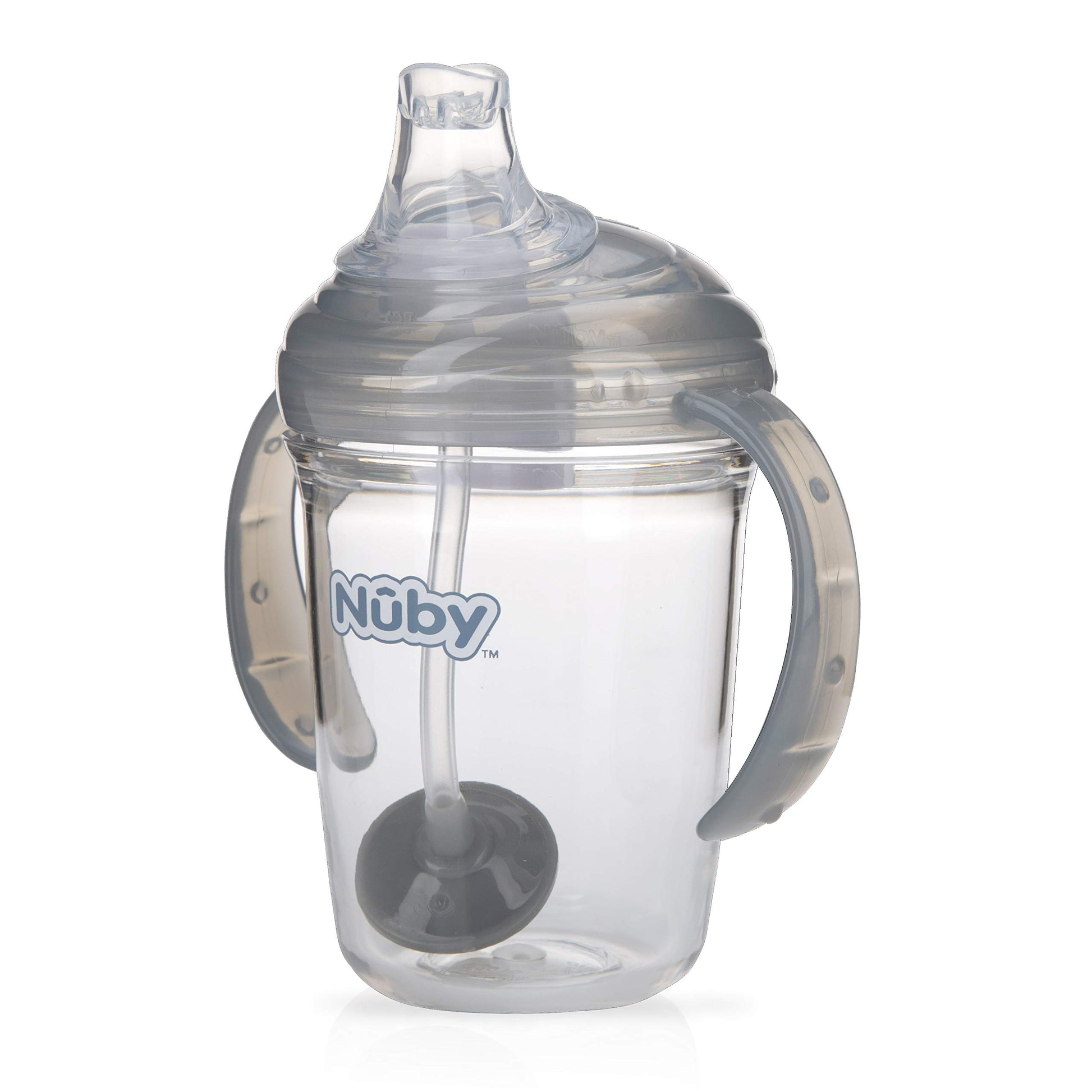 Nuby Twin Handle 360 Grip N' Sip 8Oz Tritan Cup With Hygienic Cover, Grey,1 Count (Pack Of 1)