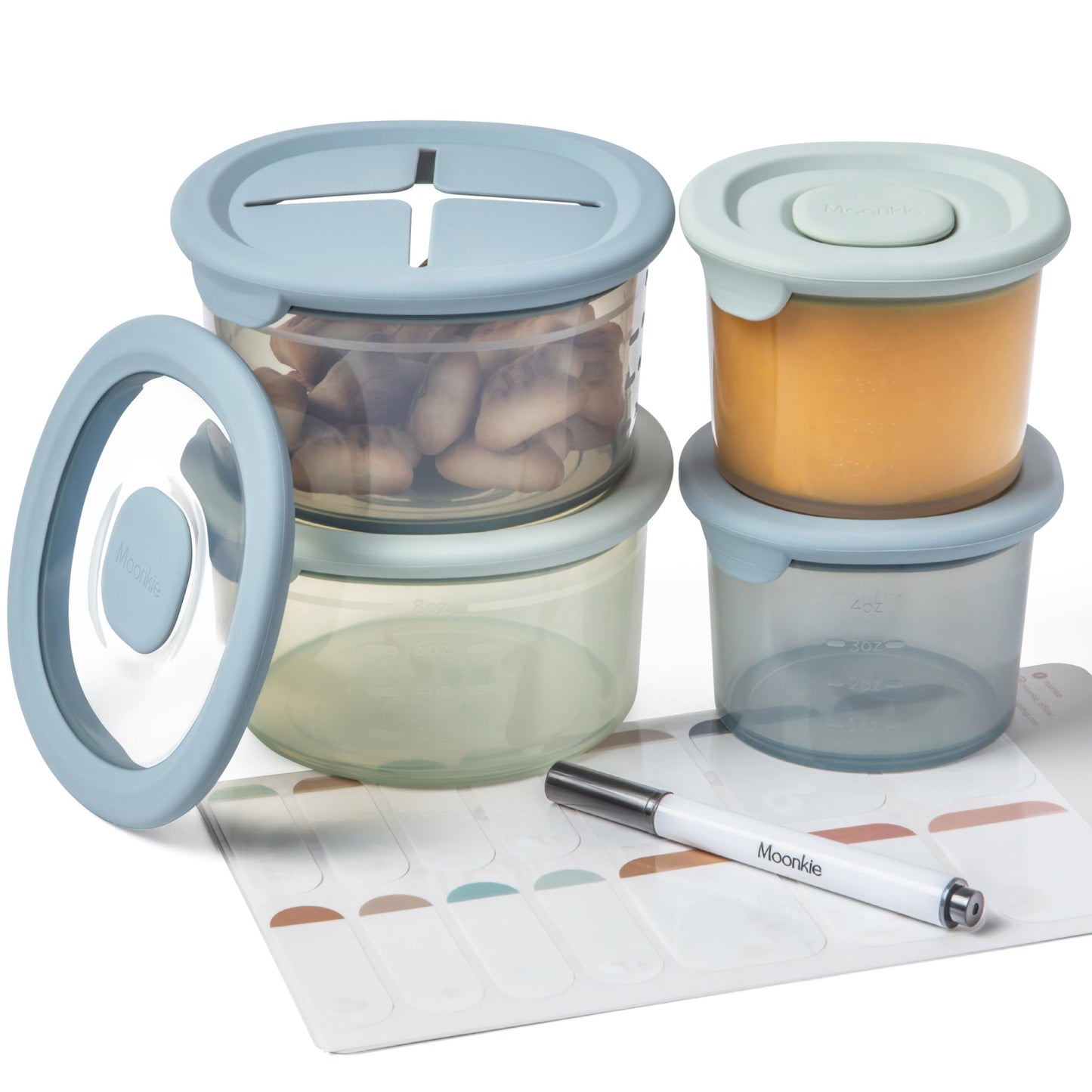 Moonkie Silicone Baby Food Containers | 8Oz/4 Oz Baby Food Storage Jars With Airtight Lids | Reusable Baby Food Jars, Freezer,Mi