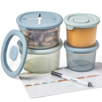 Moonkie Silicone Baby Food Containers | 8Oz/4 Oz Baby Food Storage Jars With Airtight Lids | Reusable Baby Food Jars, Freezer,Mi