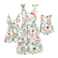 Popreal Mommy And Me Floral Printed Sleeveless Bowknot Chiffon Beach Romper Family Match Dress,White,Baby-3-6Months