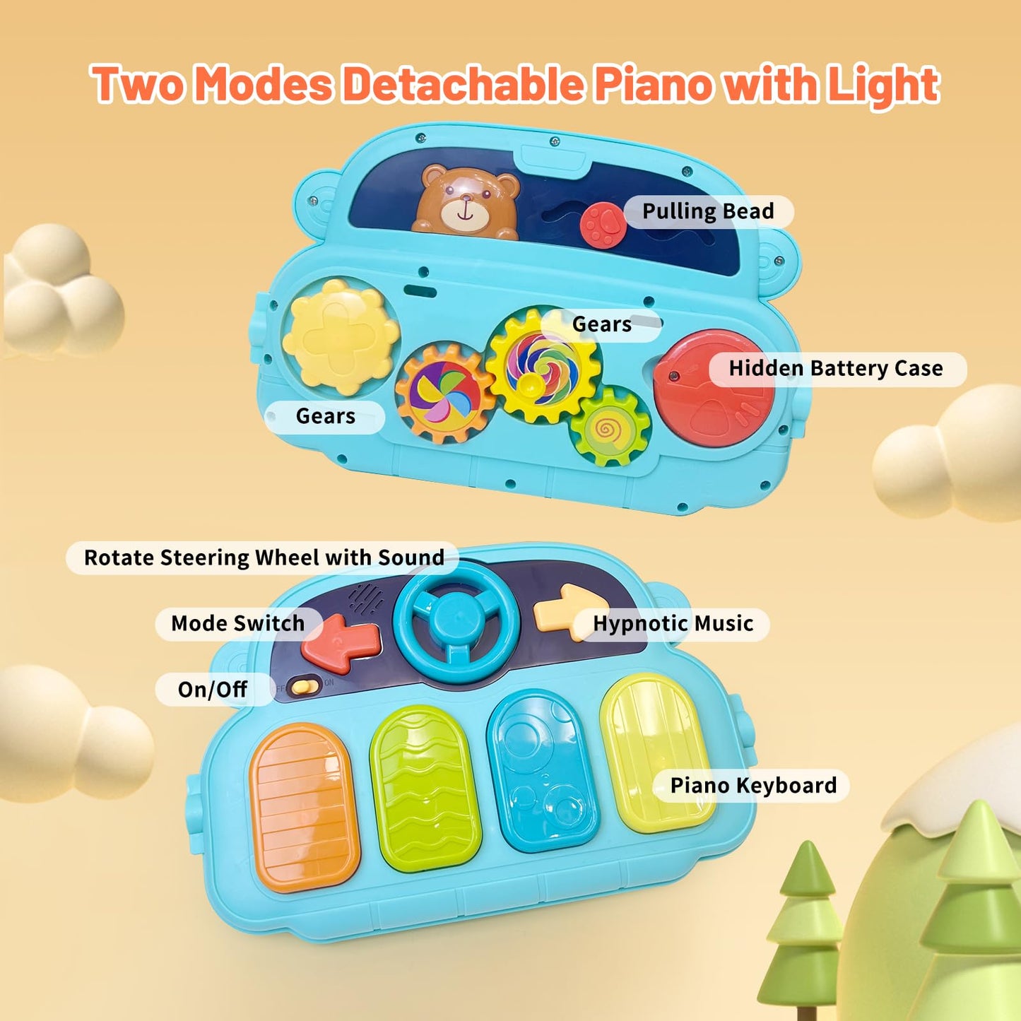 Baby Gym Play Mat & Baby Walker, Baby Activity Center With Music And Light, Tummy Time Mat, Push Toys For Toddler, Detachable Pl