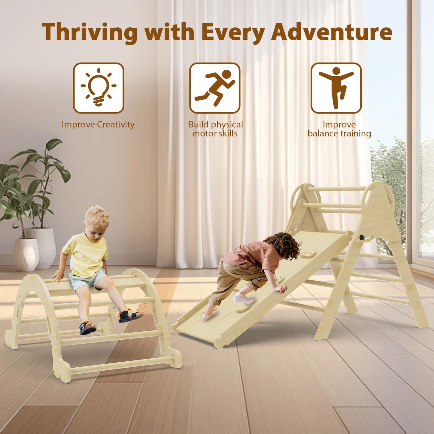Doerpuz Pikler Triangle Set 7 In 1,Foldable Baby Climbing Toys Wooden,Toddler Climbing Toys Indoor,Climbing Toys For Toddlers 1-
