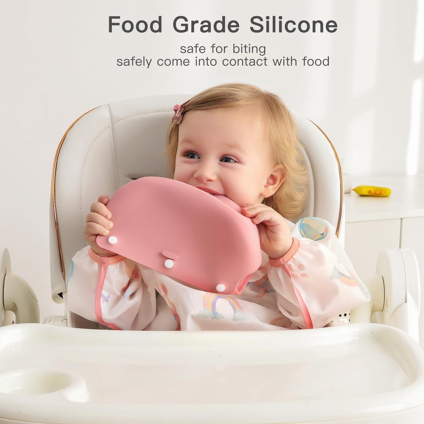Usbettas Long Sleeve Bib With Silicone Catch Pocket, Waterproof Feeding Bibs For Toddlers, Machine Washable, Baby Smock Bib For