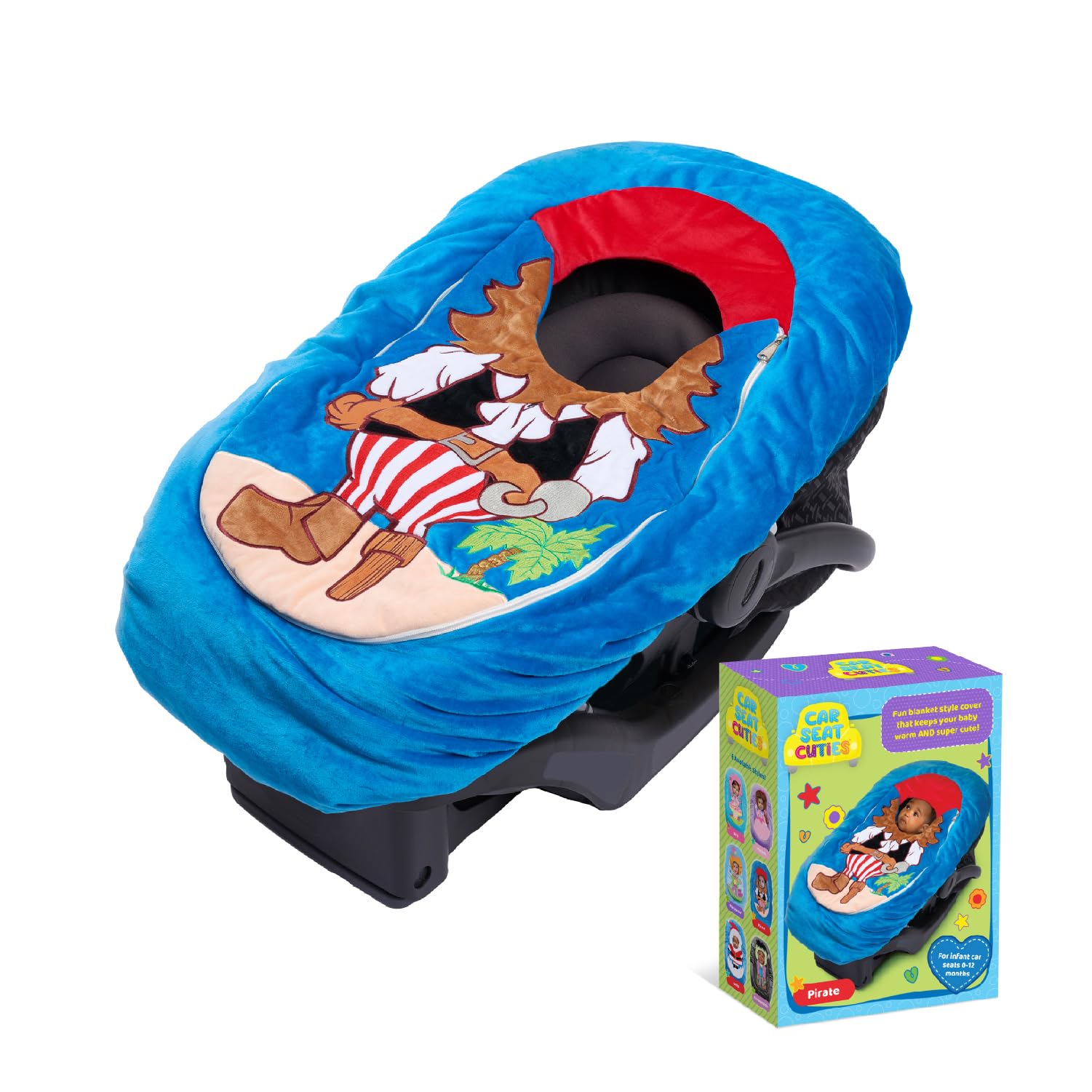 Car Seat Cuties, Baby Car Seat Cover, Stretchy Universal Fit Infant Car Seat Carrier Cover for Baby Boys and Girls, Soft & Warm Baby Blanket Style Car Seat Cover, Infant Costume (Pirate)