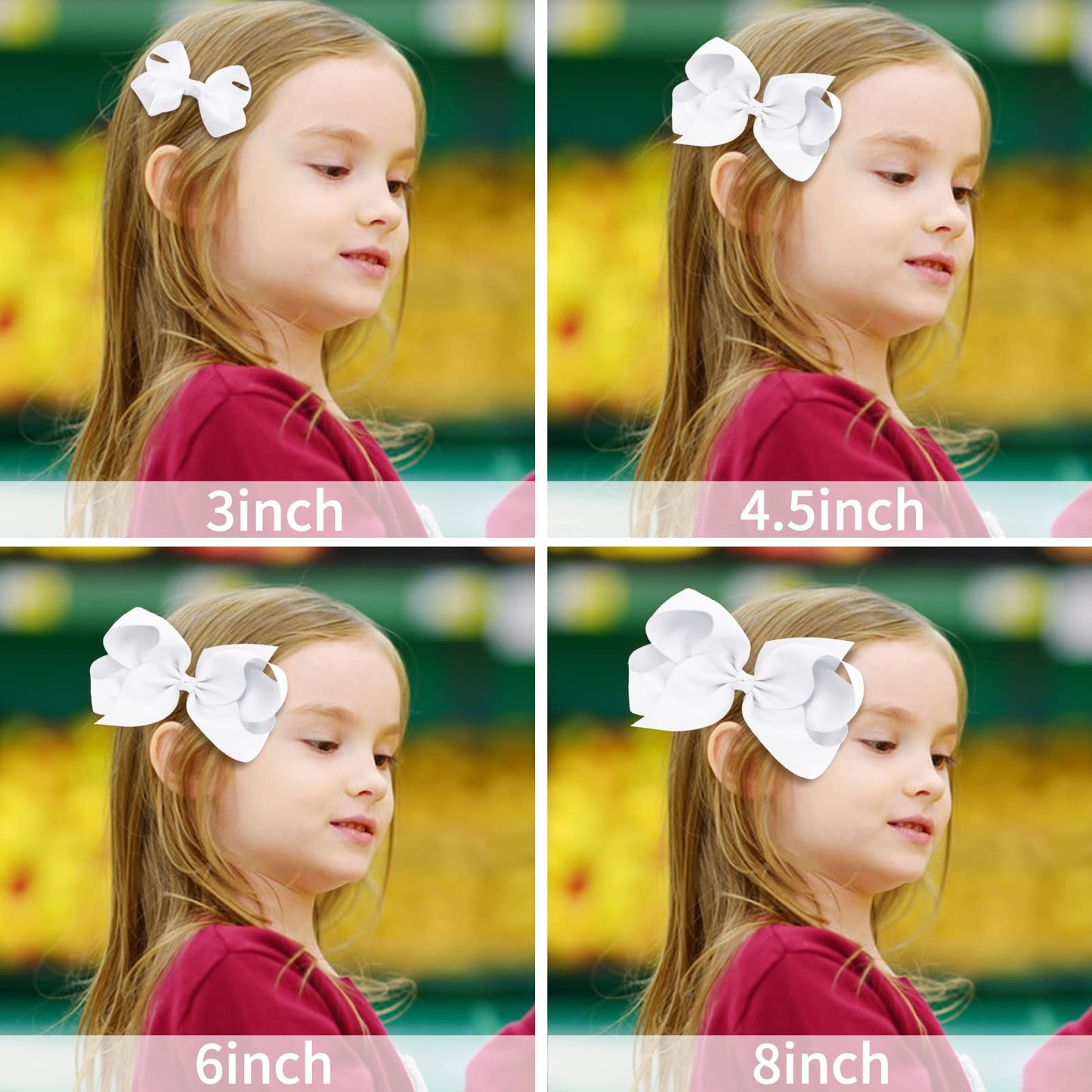 Oaoleer 8Pcs Hair Bows For Girls White Grosgrain Ribbon Boutique Bow Alligator Clips Hair Accessories For Toddlers Little Girls