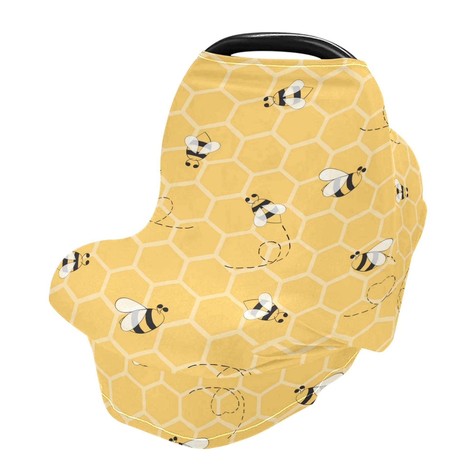 Yyzzh Cute Bee On Honey Yellow Honeycomb Pattern Stretchy Baby Car Seat Cover Infant Canopy Nursing Covers Breastfeeding Cover B