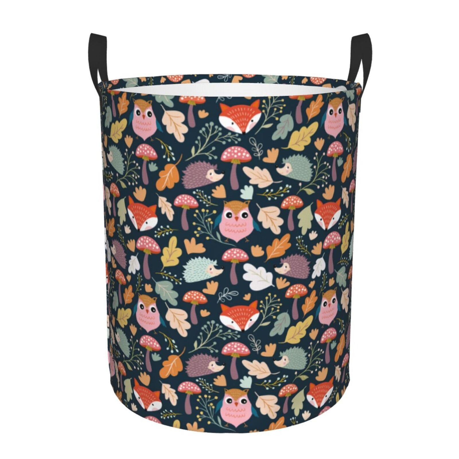 Pevtufa Autumn Fox Owl Foldable Laundry Basket Organizer,Fabric Clothes Toy Storage Basket Nursery Hamper Storage Bin For Househ