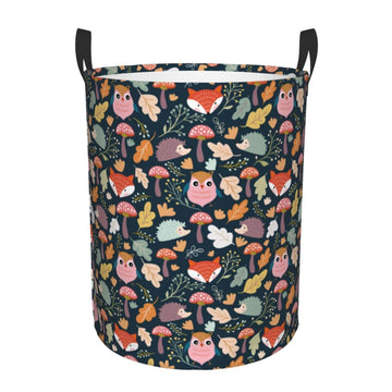 Pevtufa Autumn Fox Owl Foldable Laundry Basket Organizer,Fabric Clothes Toy Storage Basket Nursery Hamper Storage Bin For Househ