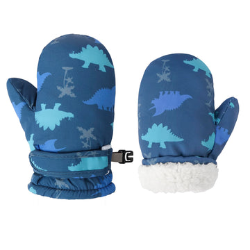 Fynnsure Toddler Mittens Baby Waterproof Snow Gloves Kids Ski Snow Gloves Cold Weather Mittens For Boys Girls Blue Dinosaur 1-2