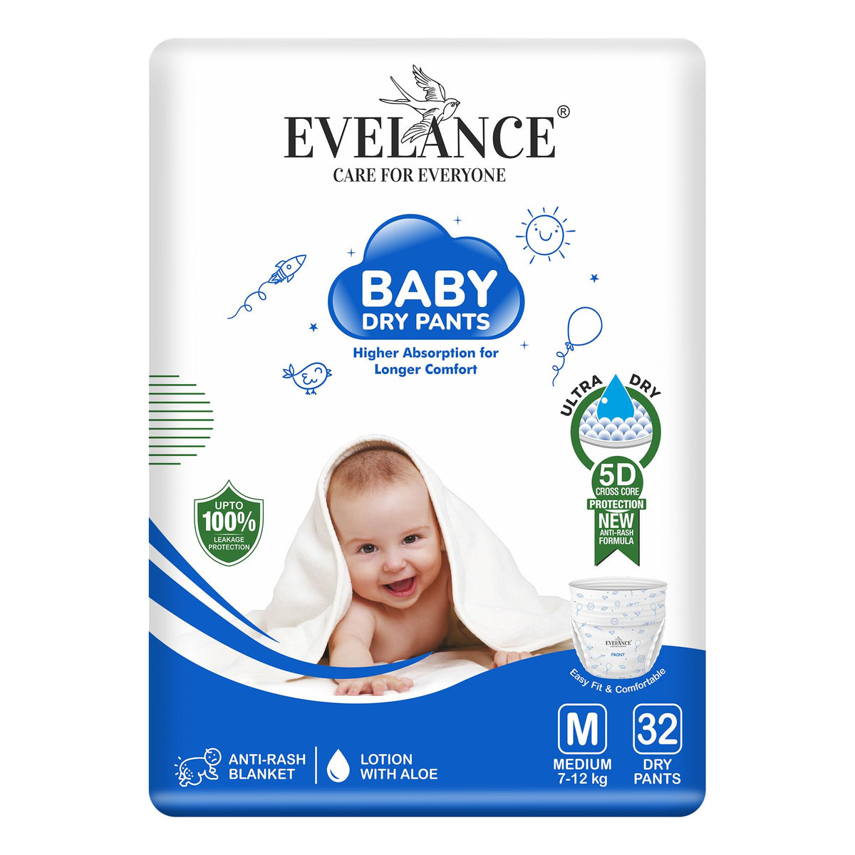Evelance Baby Diaper Pants With Snug Fit, Ultra Soft Cottony Feel, Fast Absorption, And AntiLeak Protection For AllDay Dryness