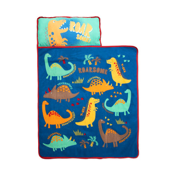 Funhouse Dinosaurs Kids Nap-Mat Set - Includes Pillow and Fleece Blanket - Great for Boys Napping during Daycare or Preschool - 