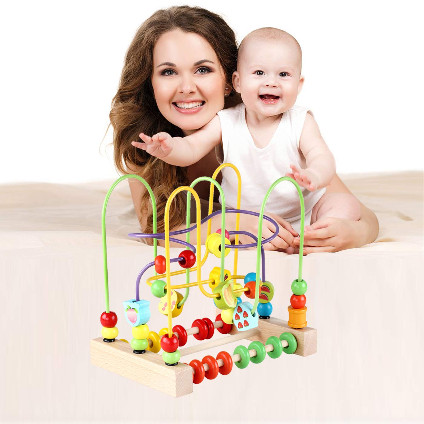 Wondertoys Bead Maze Toy for Kids Wooden Colorful Abacus Roller Coaster Educational Circle Toys Bead Maze Activity Cube Sensory