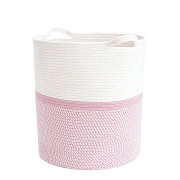 Indressme Cotton Basket 16.2 X 14.2 X 13.4 Inches Woven Hamper Pink Girl Basket For Gift Toy Blanket Corner Basket In Living Roo