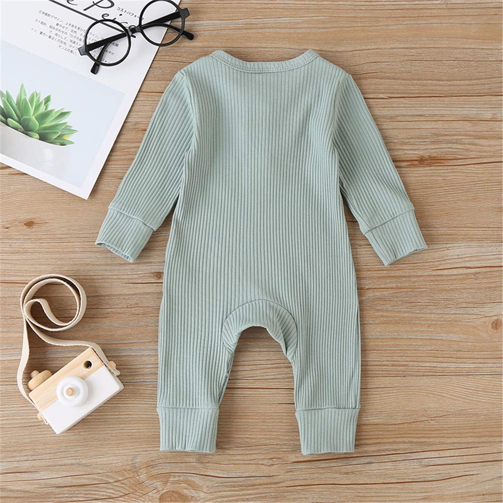 Kuriozud Newborn Infant Unisex Baby Boy Girl Button Solid Romper Bodysuit One Piece Jumpsuit Outfits Clothes (Long Sleeve One Pi