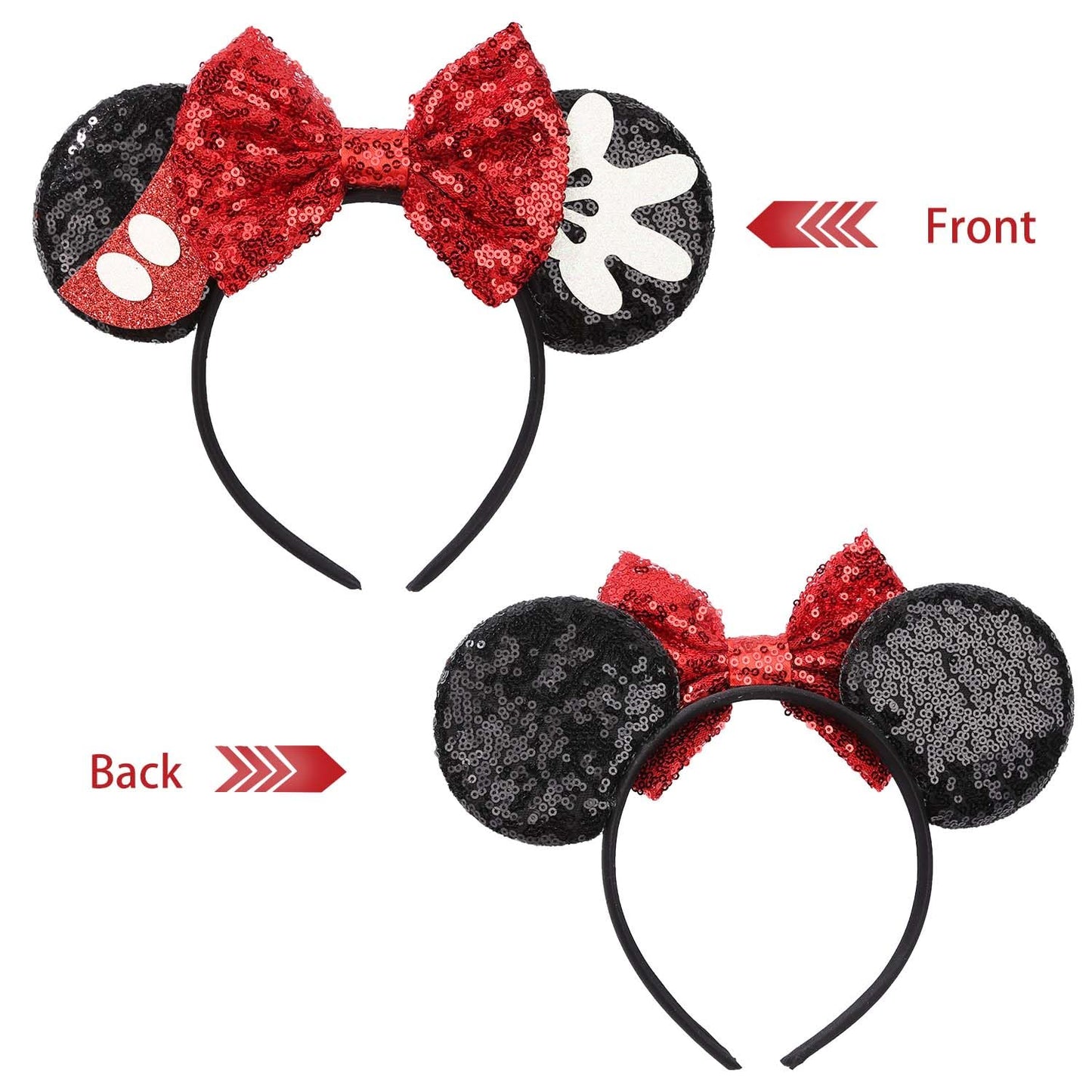 Razko Minnie Ears Headband, Sparkle Black Mickey Ears Headband With Bow,Park Ears Headband,Princess Decoration Cosplay Costume F