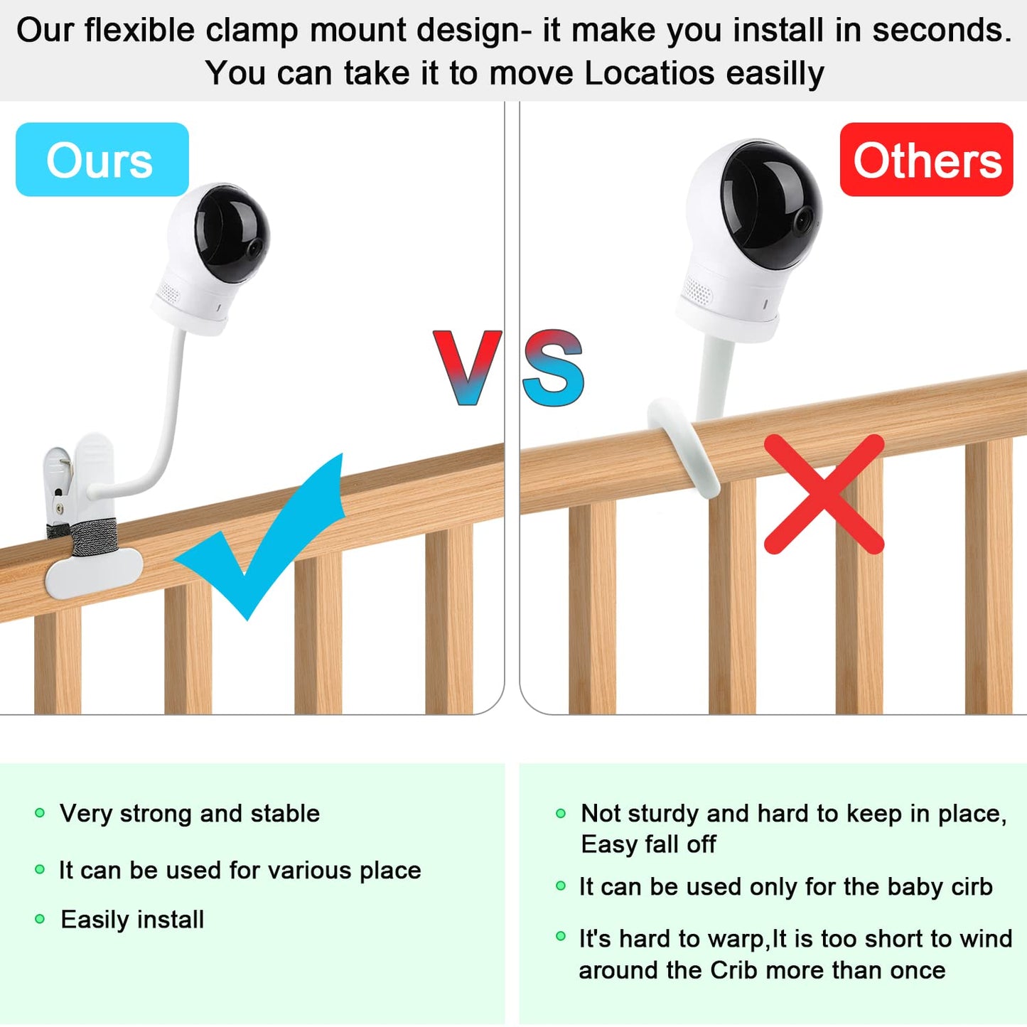 Flexible Clip Clamp Mount Compatible With Eufy Spaceview, Spaceview Pro And Spaceview S Video Baby Monitor Camera 15.7 Inches Fl