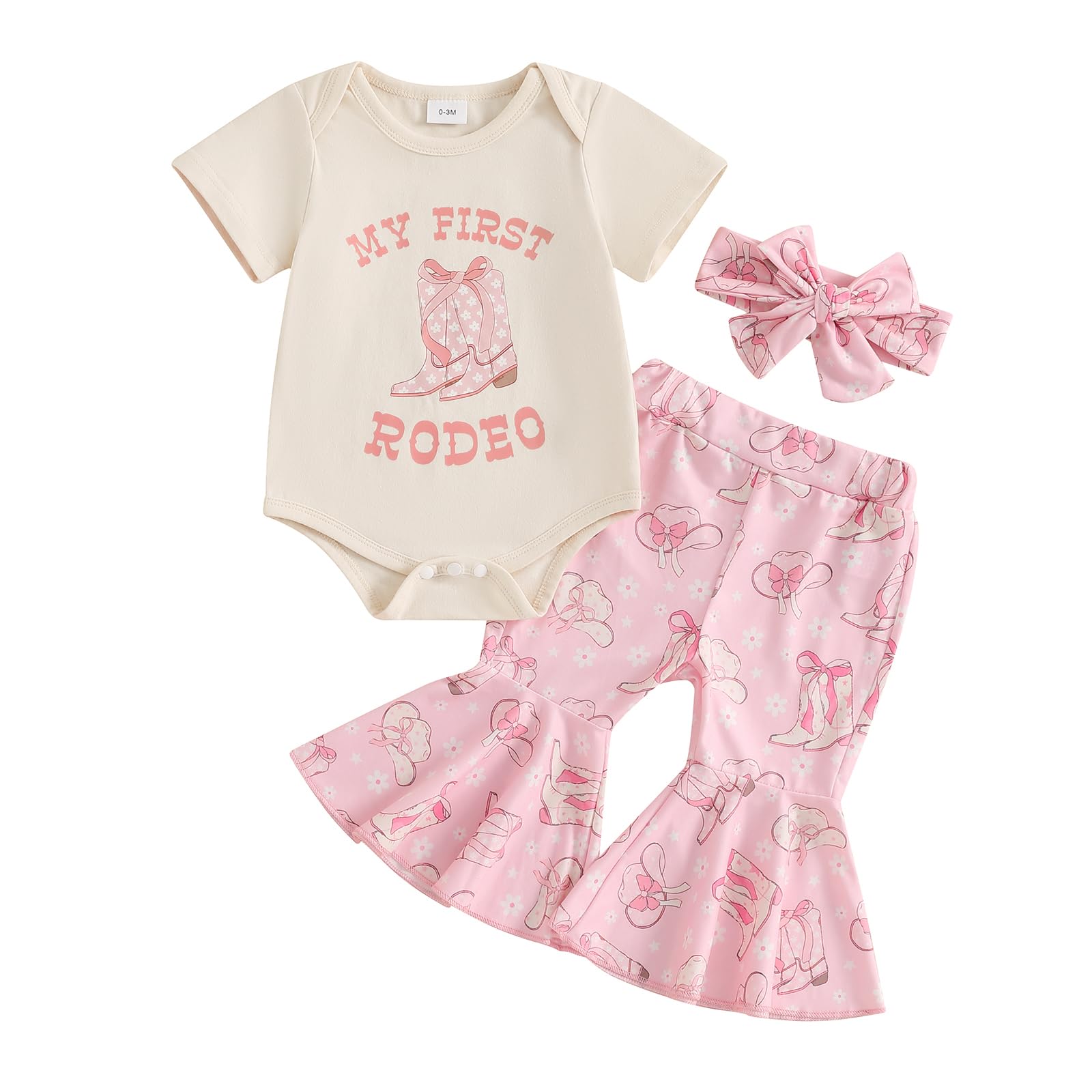 Chloefairy Western Baby Girl Summer Clothes My First Rodeo Shirt Romper Bell Bottoms Flare Pants Set 3Pcs Infant Cowgirl Outfit 