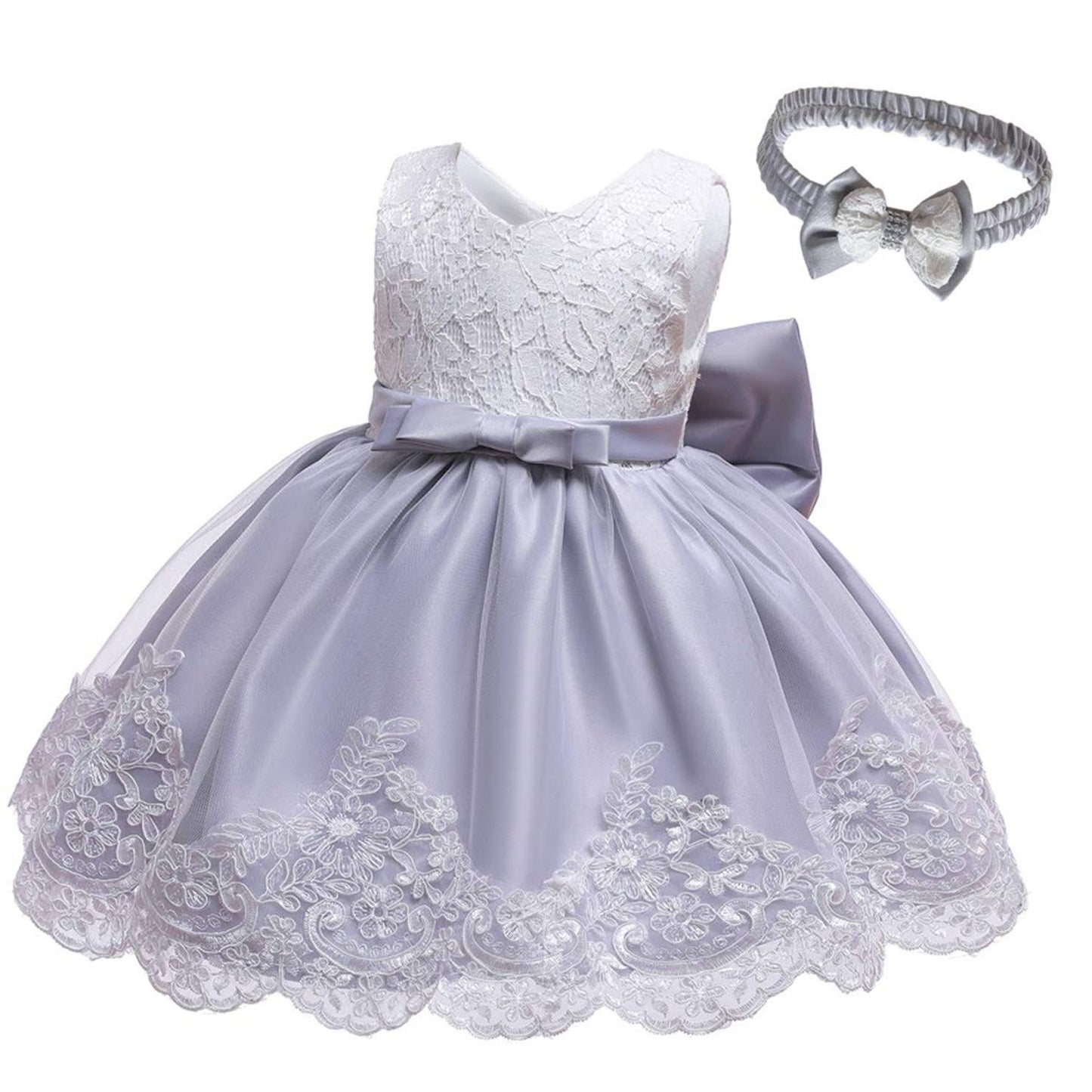 Little Girls Christmas Embroidery Lace Dresses Princess Easter Halloween Wedding Formal Event Dress(Gray,120)