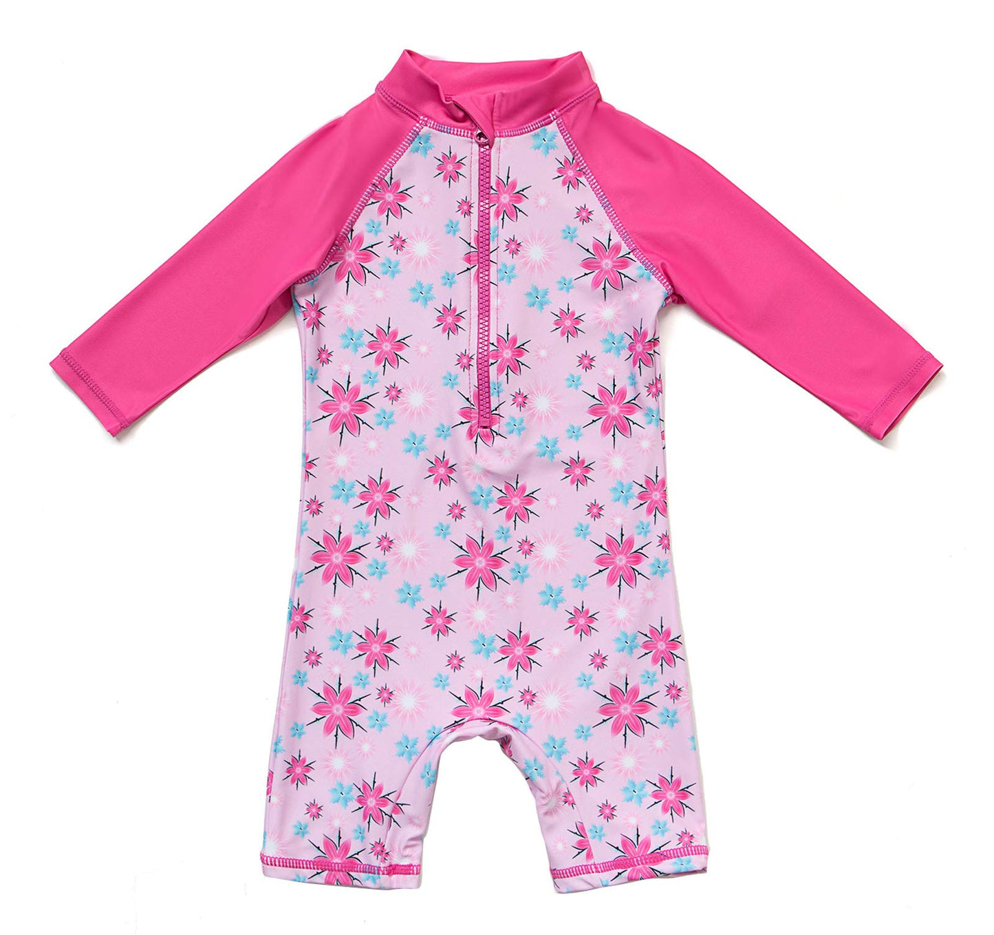 Bonverano Baby Girl Swimsuits Uv One-Piece L/S Bathing Suit Zip Upf50+ Sun Protection Sunsuit With Hats(Rosy, 24-36 Months)