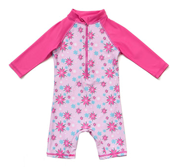Bonverano Baby Girl Swimsuits Uv One-Piece L/S Bathing Suit Zip Upf50+ Sun Protection Sunsuit With Hats(Rosy, 24-36 Months)