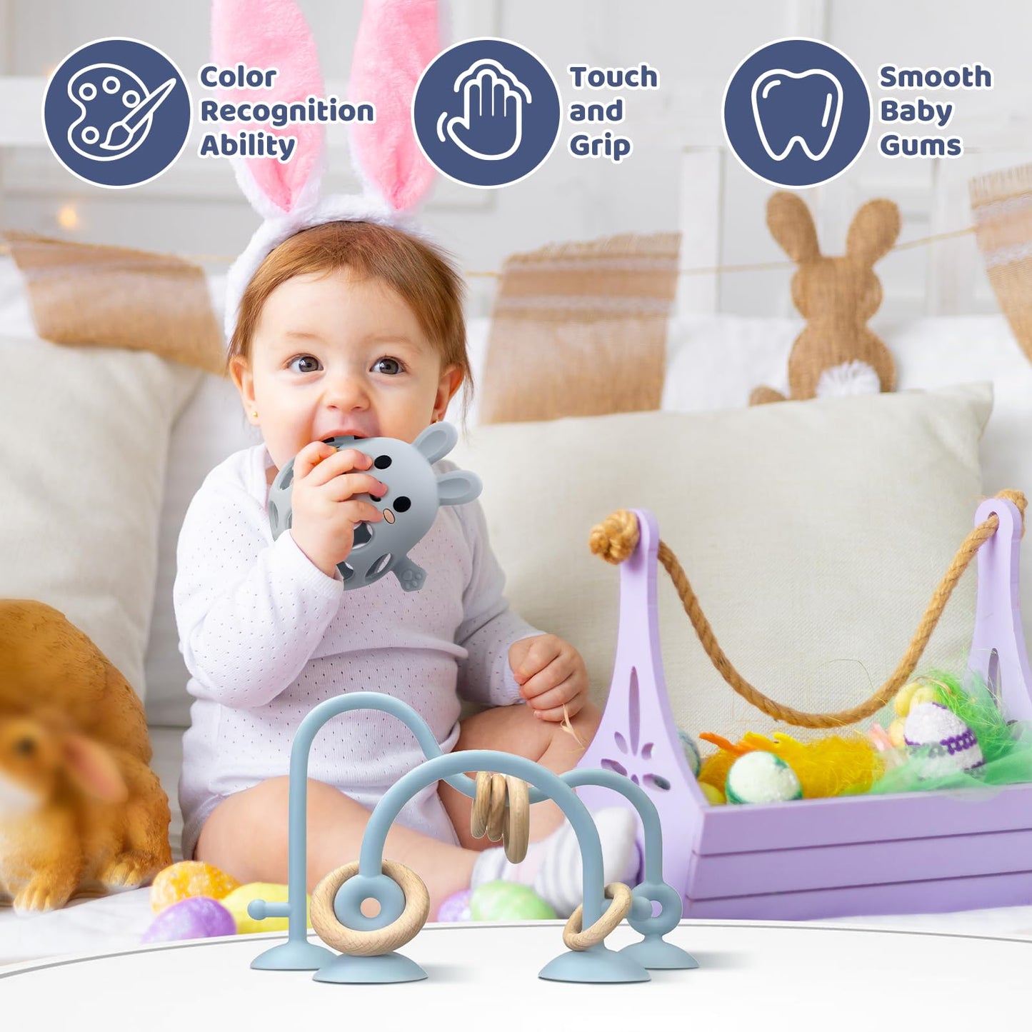 Baby High Chair Suction Toys Teething Chew - Baby Teething Toys Silicone Teethers, Table Toys, Food Grade Silicon for 6 12 18 Mo