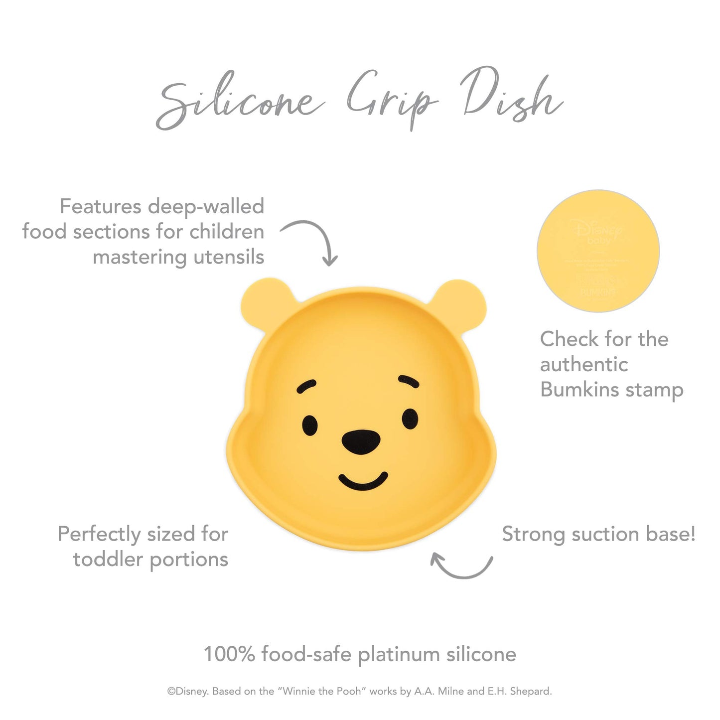 Bumkins Disney Toddler And Baby Suction Plate, Silicone Grip Dish, Baby Led Weaning, Kids Feeding Supplies, Non Skid Sticky Bott