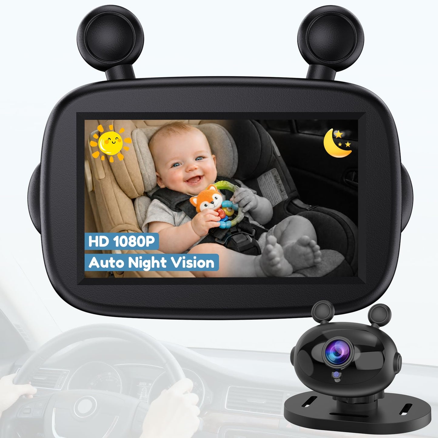 HD 1080P Day & Night Vision Car Seat Camera - Easy to Install 150 Wide Angle Baby Car Camera for Full Backseat View - Brightness
