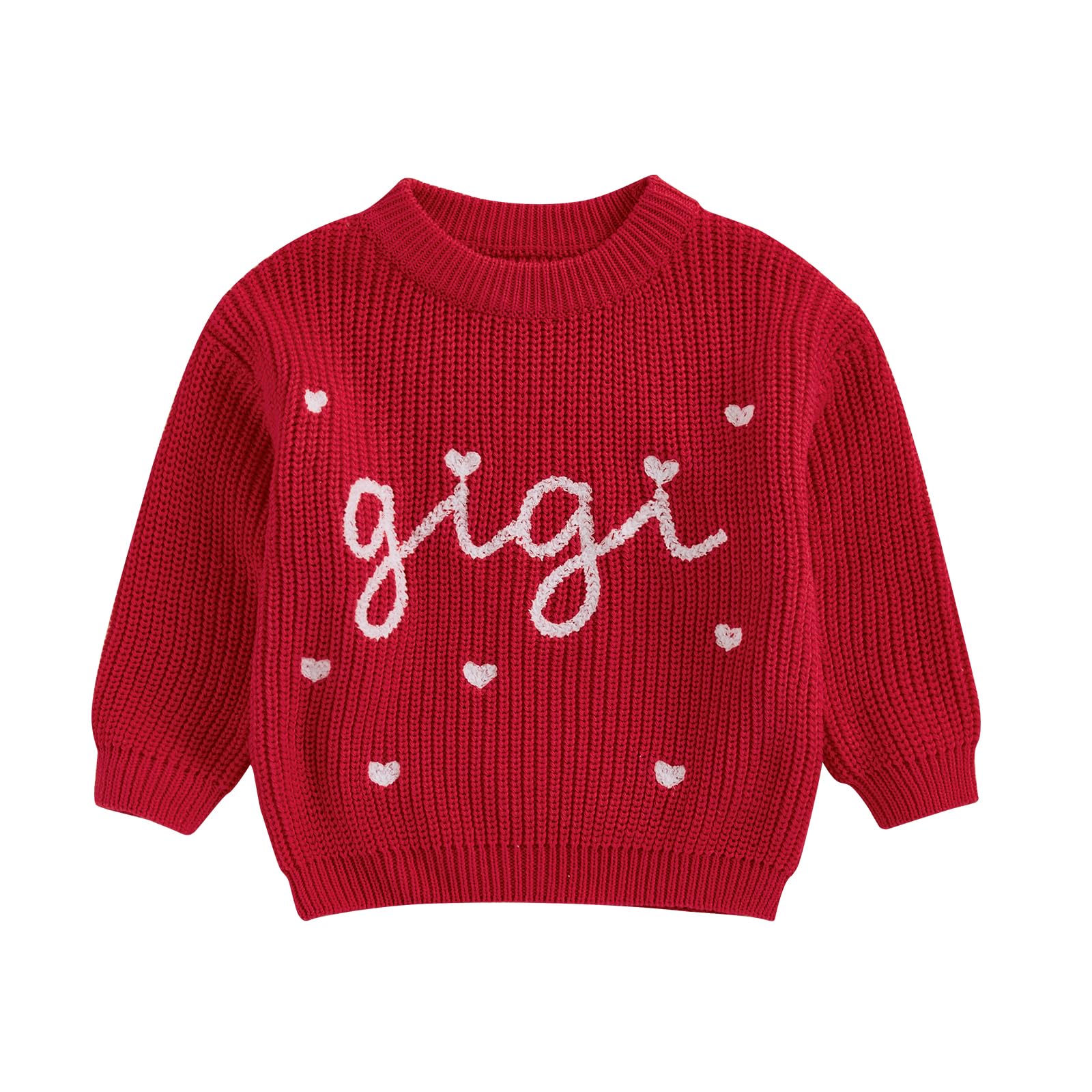 Toddler Baby Girl Boys Valentines Day Outifts Knit Sweater Long Sleeve Letter Love Heart Embroidery Pullover (Red-Girl, 9-12 Mo