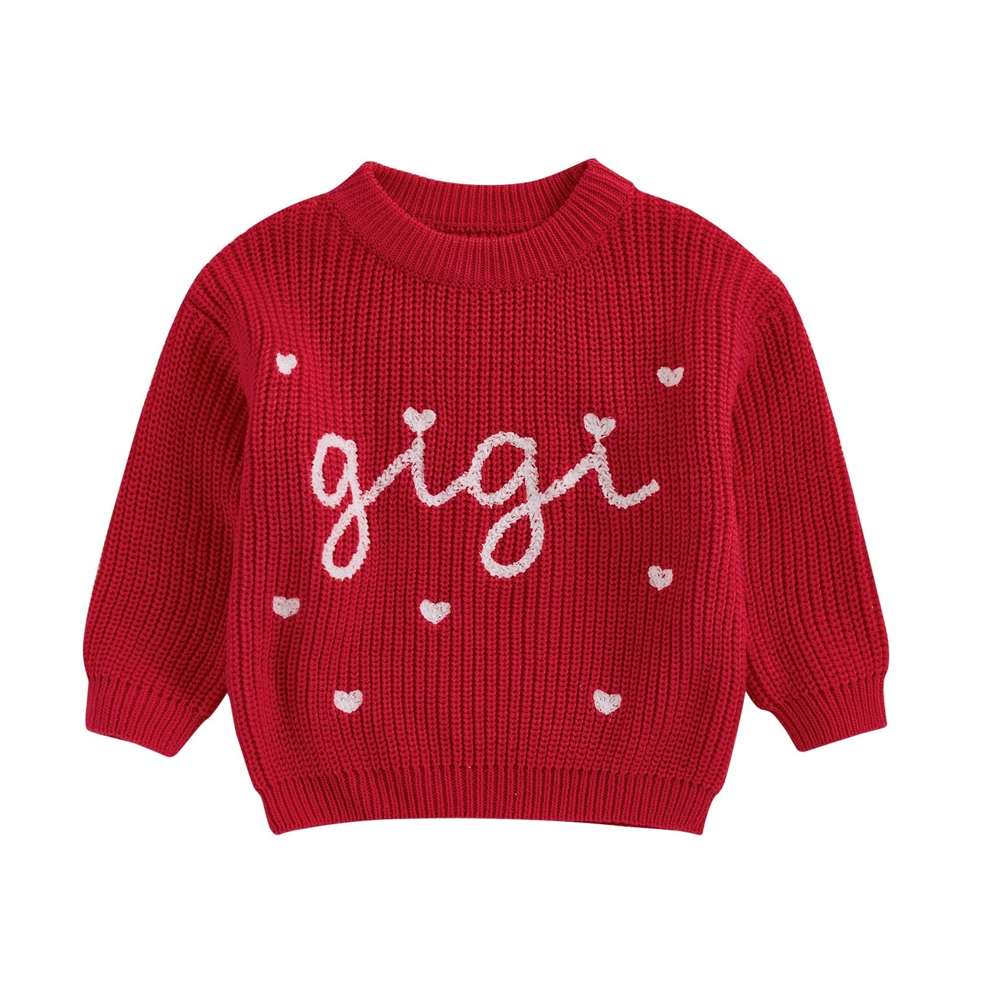 Toddler Baby Girl Boys Valentines Day Outifts Knit Sweater Long Sleeve Letter Love Heart Embroidery Pullover (Red-Girl, 3-6 Mon