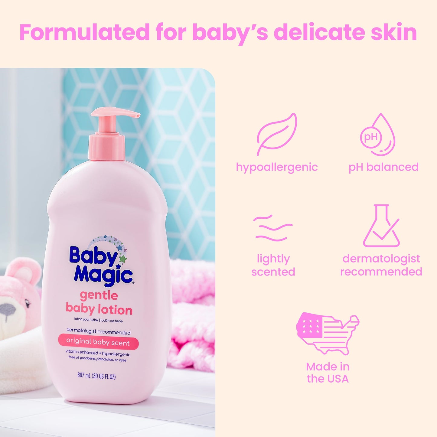 Baby Magic Gentle Baby Lotion | 30 Fl Oz (Pack Of 4) | Vitamins & Aloe | Free Of Parabens, Phthalates, Sulfates And Dyes