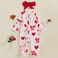 Ayalinggo Valentines Baby Girl Outfit Bowknot Heart Footie Romper Long Sleeve Onesie Newborn Valentines Day Clothes (Valentines