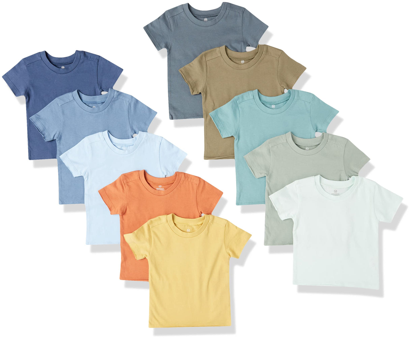 Honestbaby Baby Organic Cotton Short Sleeve T-Shirt Multi-Packs, 10-Pack Rainbow Gems Blues, 24 Months