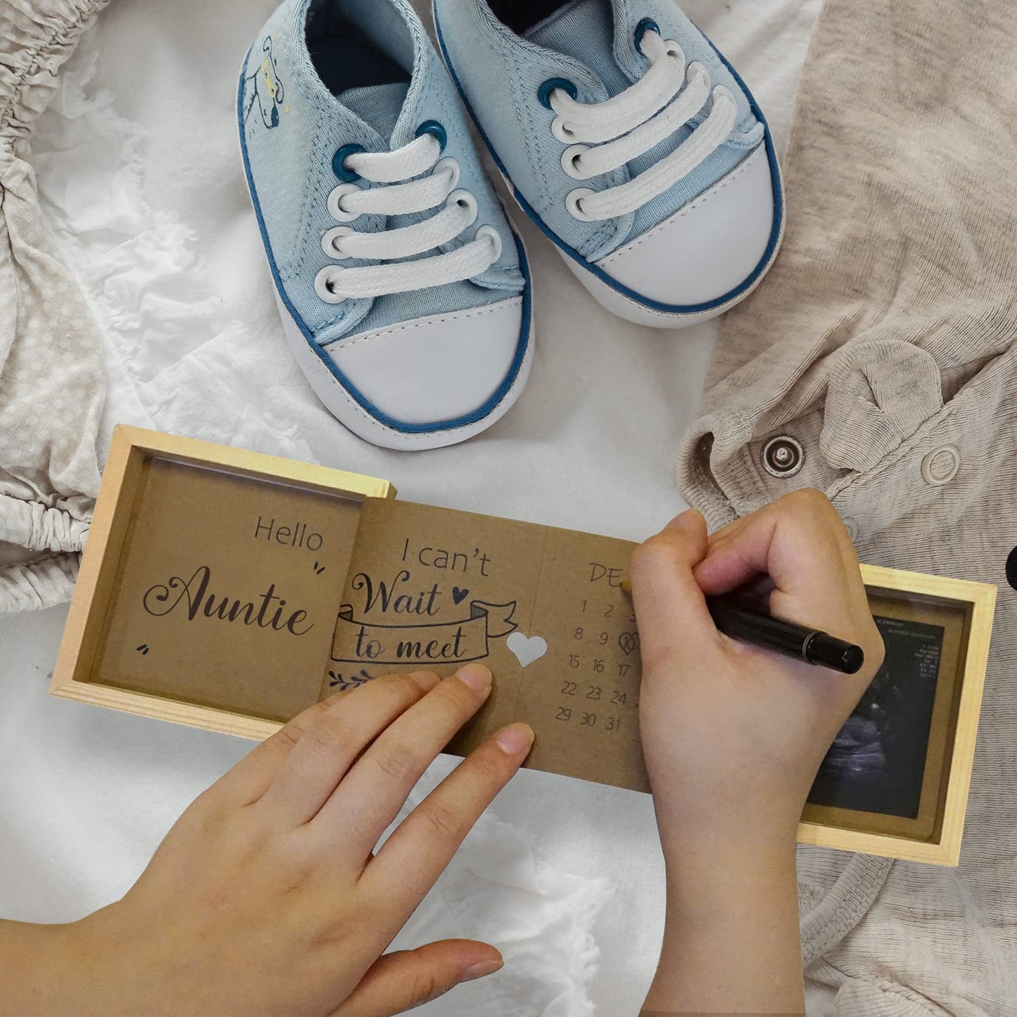 Hamuiers Pregnancy Announcement For Aunt, Auntie Baby Announcement Ideas Ultrasound Picture Frame Wooden Keepsake Box