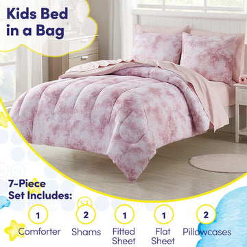 Kids Bedding Set Bed In A Bag For Boys And Girls Toddlers Printed Sheet Set And Comforter, Full, Waterbury Marble (Pack Of 4)