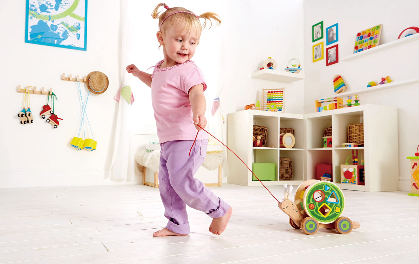 Award Winning Hape Walk-A-Long Snail Toddler Wooden Pull Toy, L: 11.9, W: 4.4, H: 7.3 inch