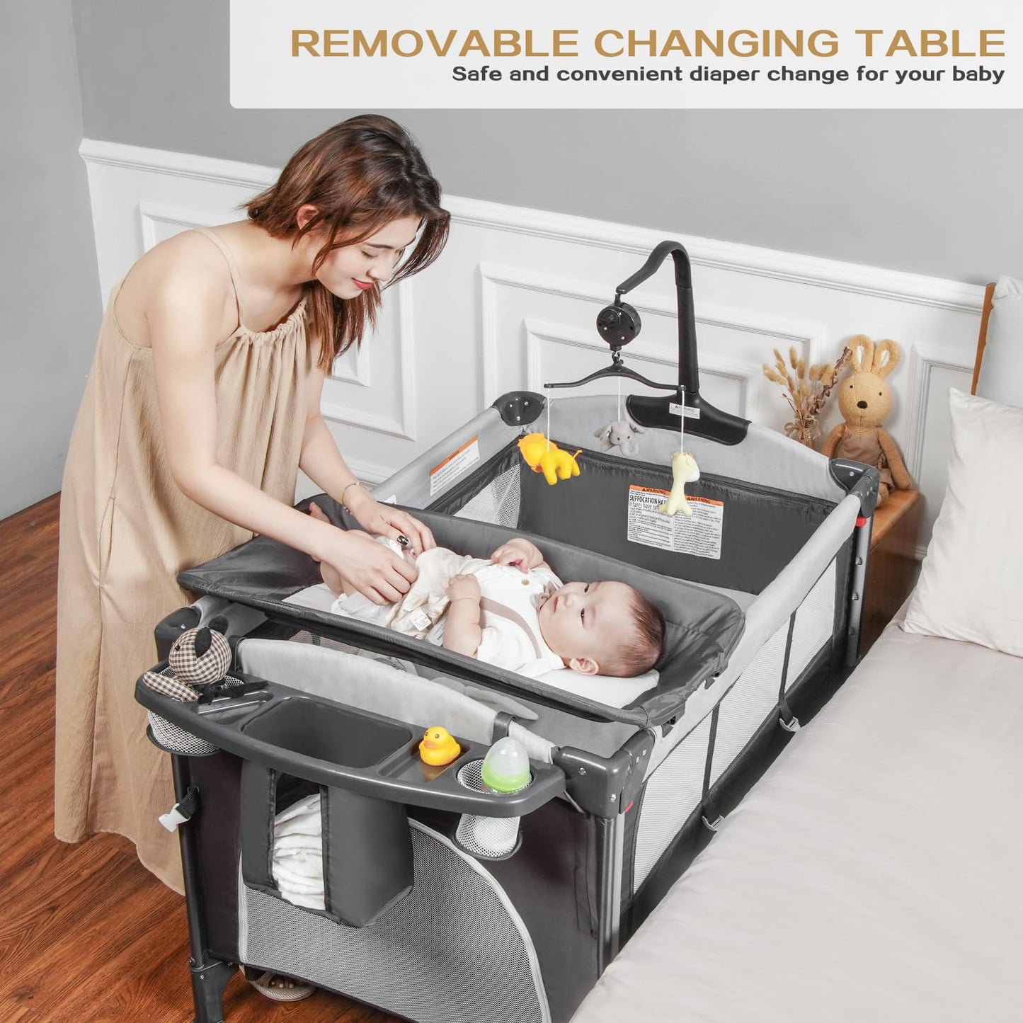 Mereryi Baby Bassinet Bedside Sleeper,5 In-1 Pack And Play Portable Crib For Baby,Multifunction Bedside Crib From Newborn To Tod