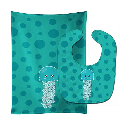 Carolines Treasures Ocean Jellyfish Blue Baby Bib & Burp Cloth, Multicolor, Large