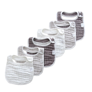 Mukin Baby Muslin Bibs And Burp Cloths, 6 Pack, Soft Absorbent Cotton, Adjustable (Gradient Grey)