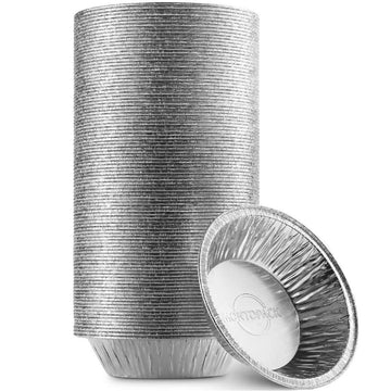 Montopack Disposable 5 Aluminum Foil Pietart Pans (100 Pack)  5 Inch Round Cake Pan For Baking Personal Mini Pies, Homemade Cake