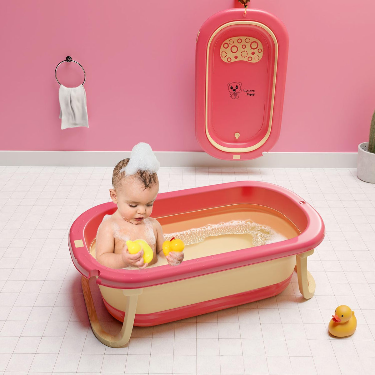 Lifelong Cuppy Foldable Baby Bath Tub For 03 Years | Spacious Bathtub For Baby Newborn To Toddler | AntiSkid NonSlip, Strong Fo