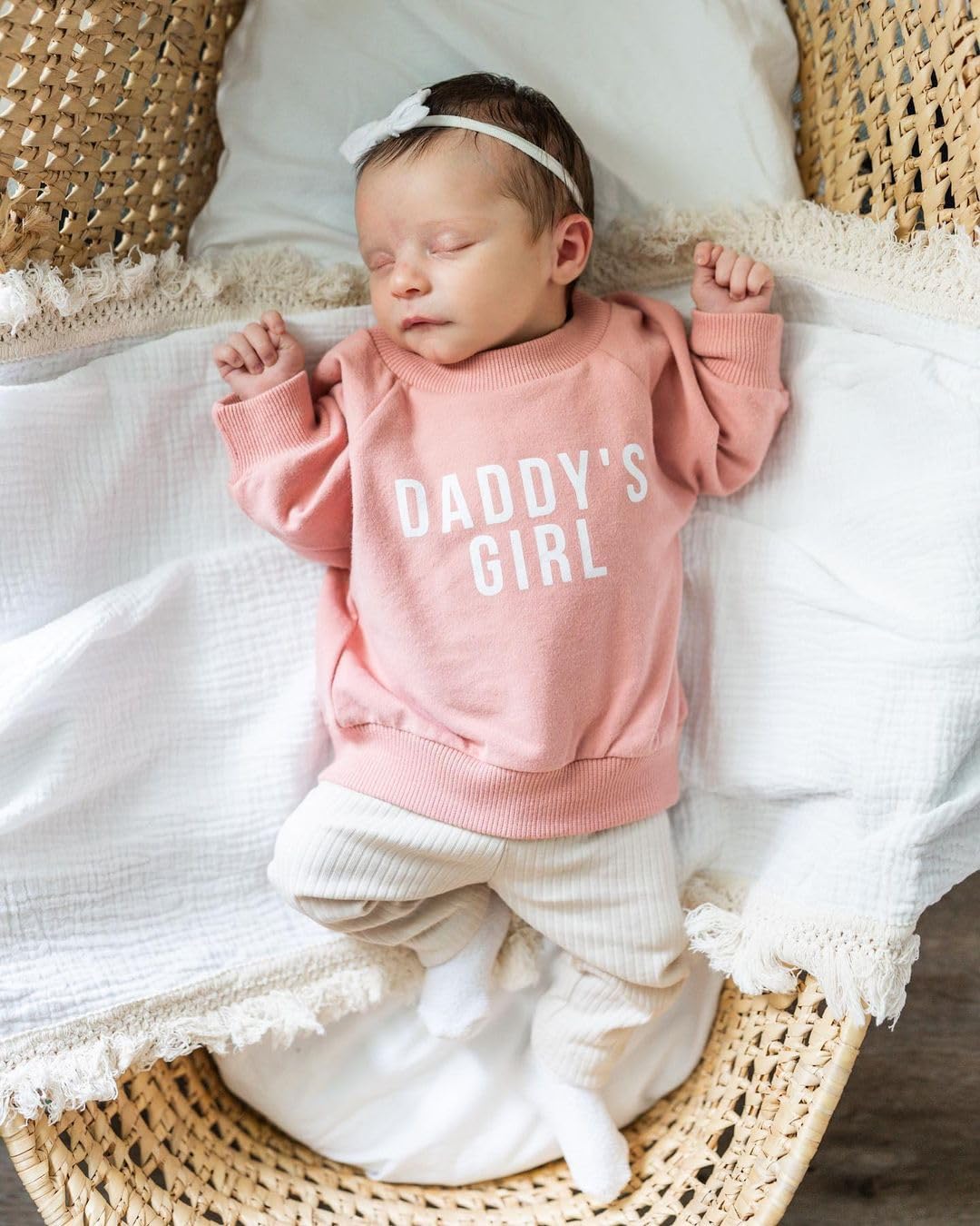 Creairy Newborn Baby Girl Outfits Daddys Girl Sweatshirt Long Sleeve T-Shirt Tops Pants Set Sweatsuit Toddler Fall Clothes (Pink