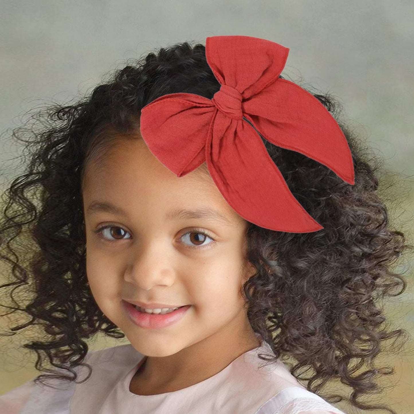 5.5 Inch Red Fable Hair Bow: Handmade Linen Cotton Hair Clip For Girls - 1 Pcs