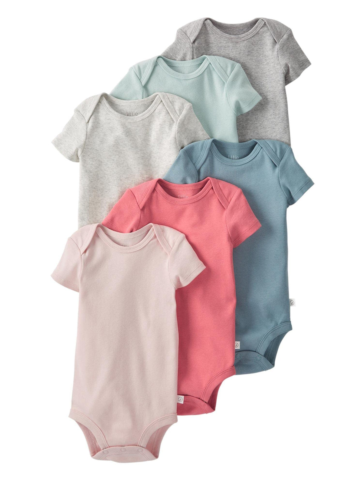 Little Planet By CarterS UnisexBaby 6Pack Organic Cotton ShortSleeve Rib Bodysuits, Pink Multicolor, 6 Months