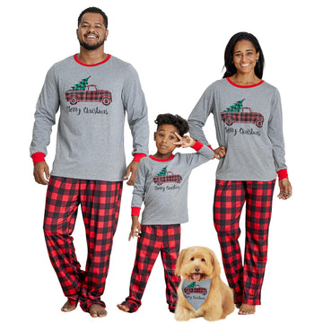 Iffei Matching Family Pajamas Sets Christmas Pj 'S Sleepwear Truck Print Top And Plaid Pants With Pocket 3-6 Months