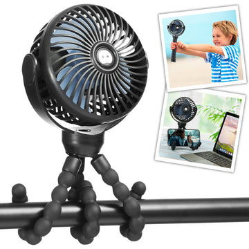 snawowo Mini Portable Baby stroller Fan, Battery Operated Personal Small Handheld Fan, 360 Rotate Flexible Tripod Rechargeable C