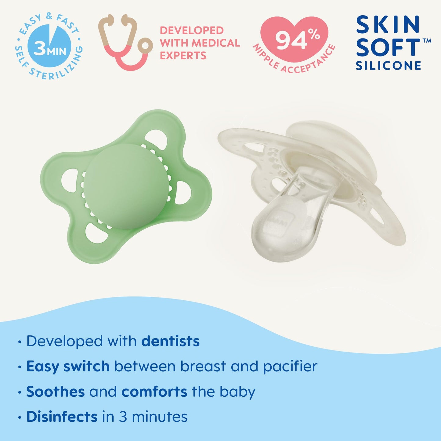 Mam Original Matte Baby Pacifier, Nipple Shape Helps Promote Healthy Oral Development, Sterilizer Case, 2 Pack, 0-6 Months, Unis