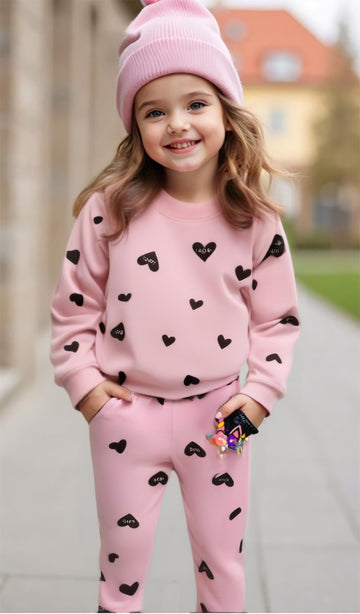 Retsugo Girl Heart Clothes Little Girls Outfits Toddler Long Sleeve Heart Sweatshirt Pink Shirts Top And Leggings Kids Clothing