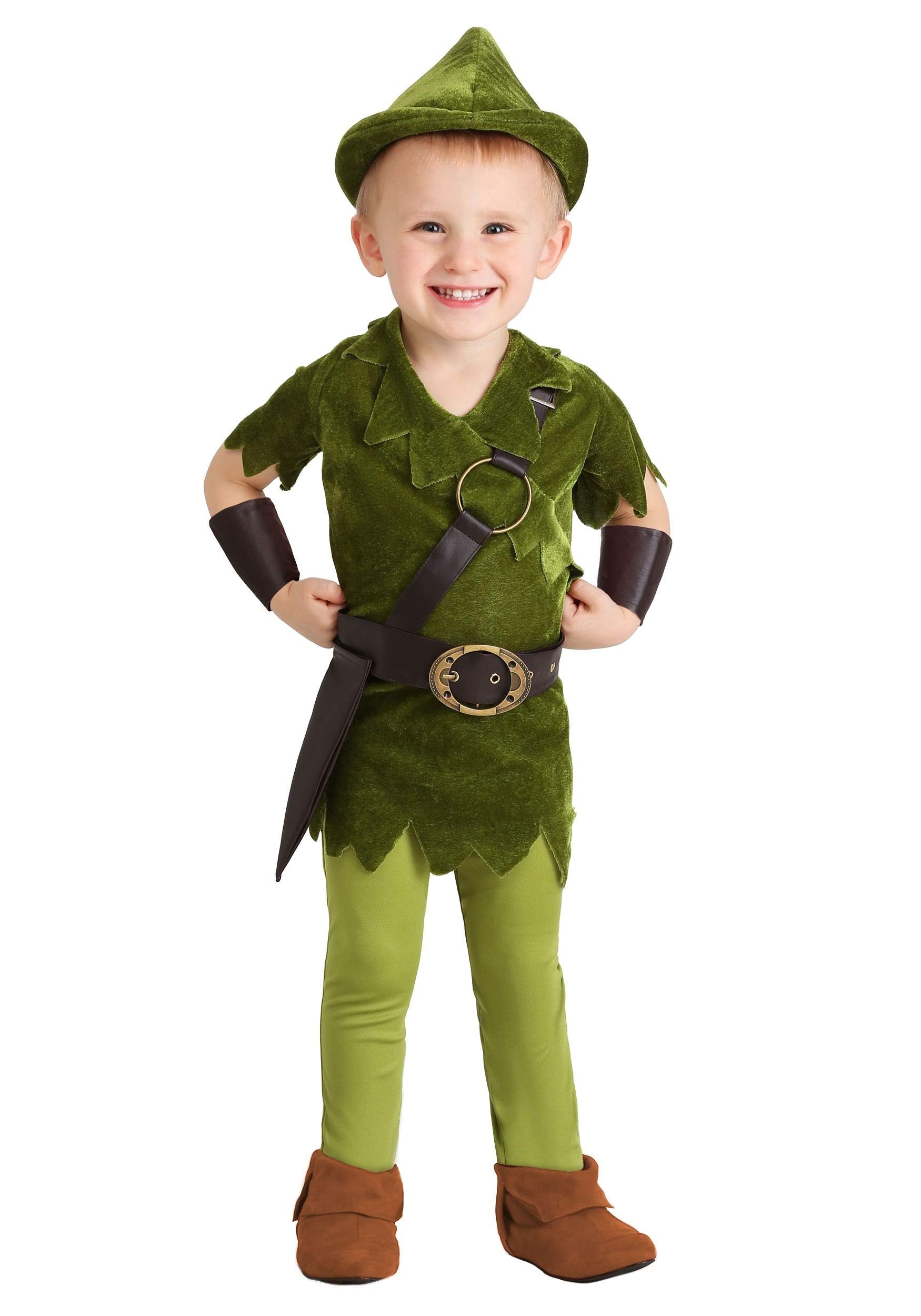 Toddler Peter Pan Costume With Hat, Shirt, Tights, Belt/Harness And Wrist Cuffs 18Mo